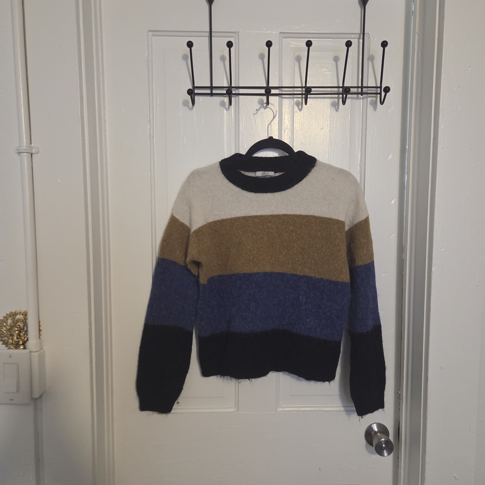 Colorblock Sweater - Cream, Blue, Tan, Black